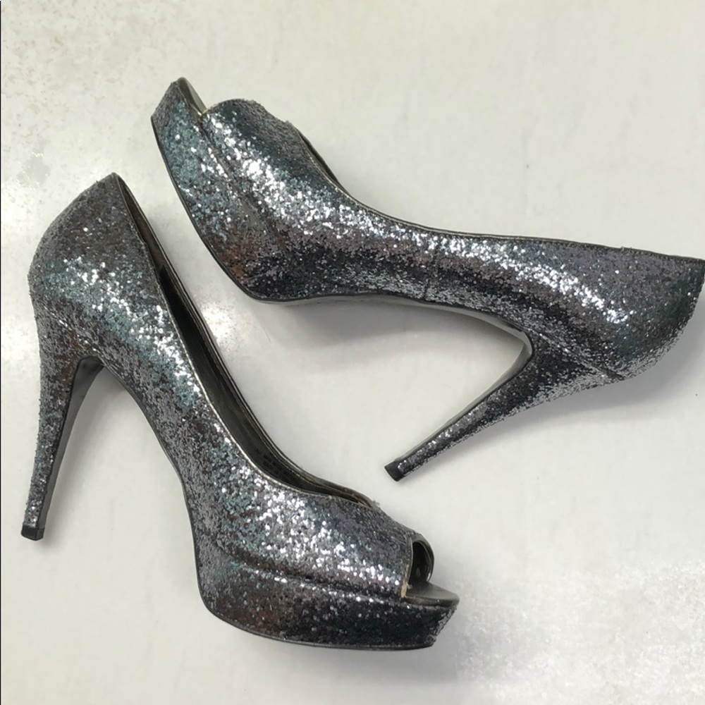 Guess pewter sequin heels